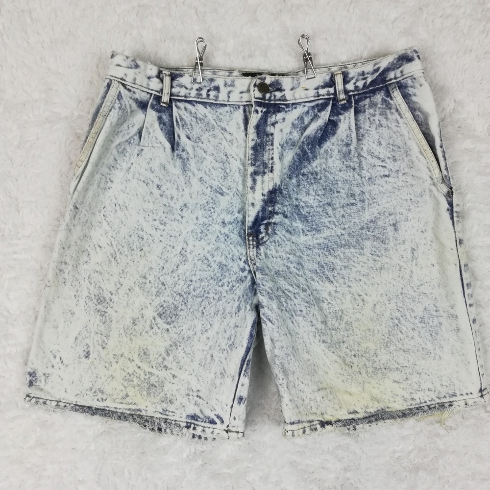 Vtg Fluid Mens Denim Shorts Acid Wash High Waist Distressed Pleated Mom 36